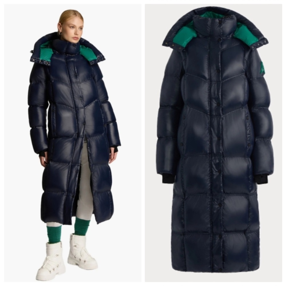 Alpenhaus Meribel Quilted Maxi Midnight Blue Green Puffer Jacket Coat Small NWT